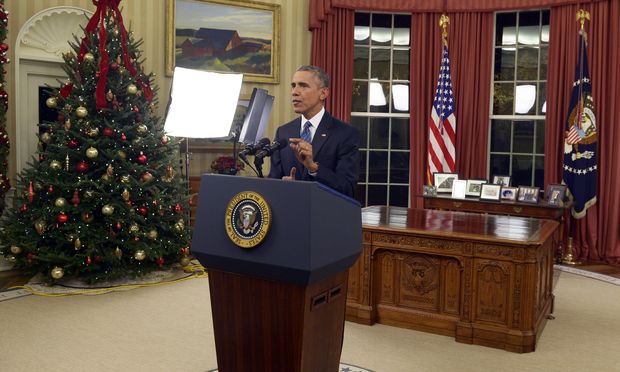 U.S. President Barack Obama addresses the country from the Oval Office