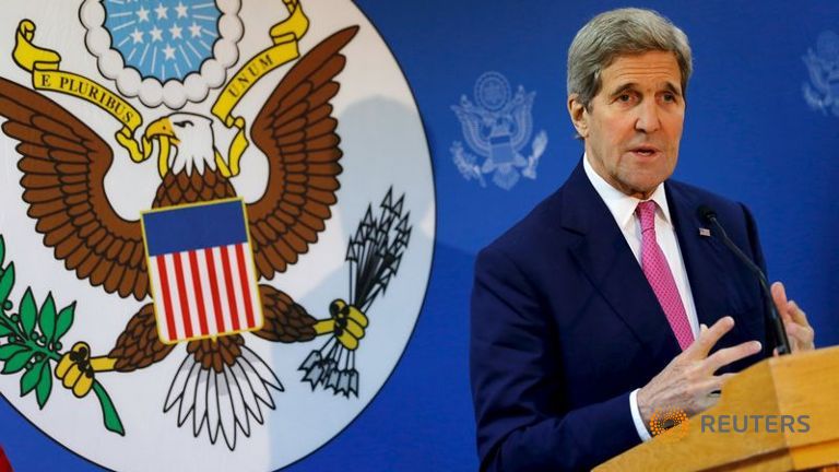 U.S. Secretary of State John Kerry delivers remarks at the Fulbright Center in Nicosia Cyprus