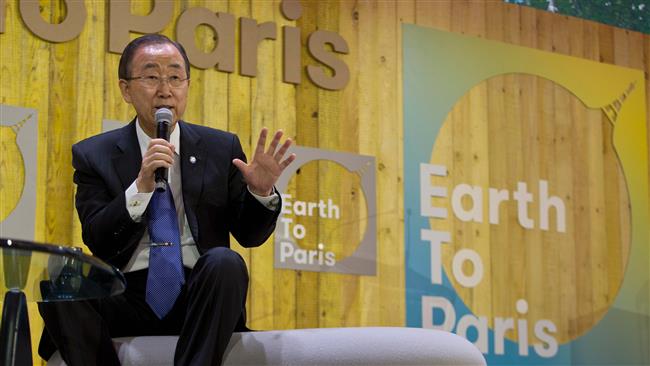 UN Secretary General Ban Ki-moon delivers a speech during a conference on the sidelines of the World Climate Change Conference