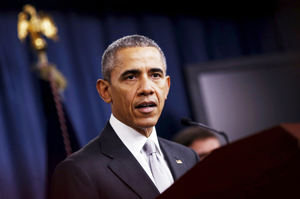 U.S. President Barack Obama delivers a statement after attending a National Security Council meeting on the counter Islamic State campaign at the Pentagon in Washington on December 14