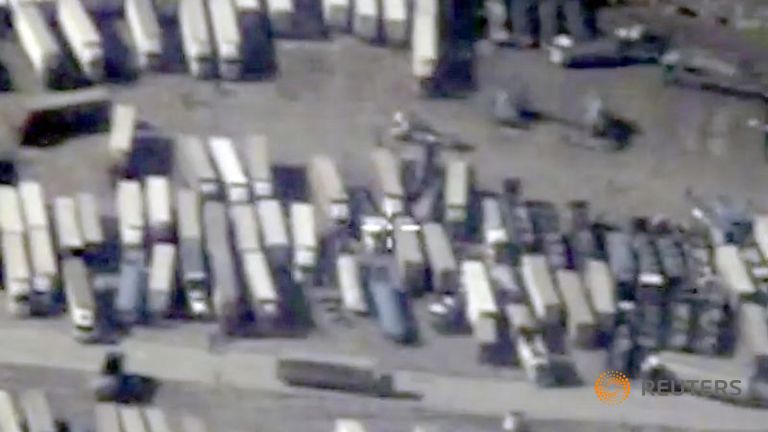 Undated still image taken from video made available by Russian Defence Ministry shows Turkish Syrian border crossing