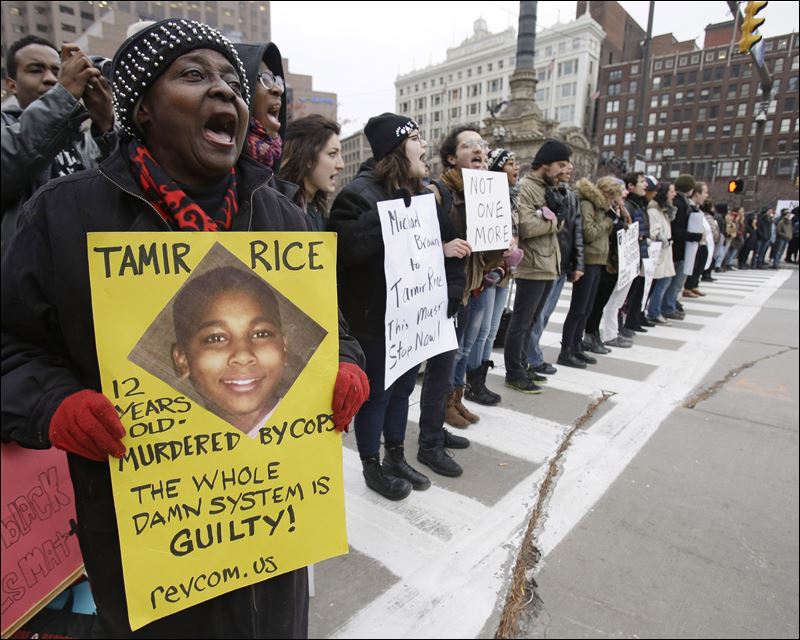 Demonstrators blocking Public Square in Cleveland in Novemer 2014 during a protest over the police shooting of 12-year-old Tamir Rice