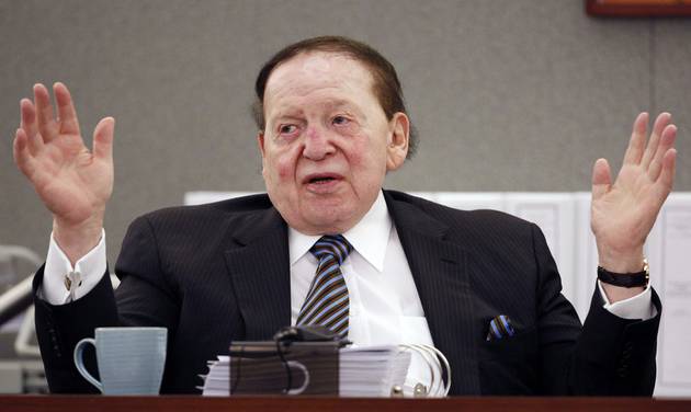 Las Vegas Sands Corp. Chairman and CEO Sheldon Adelson testifies in court in Las Vegas. The family of billionaire casino mogul and GOP kingmaker Adelson confirmed in a statement to the Las Vegas Review Journal that