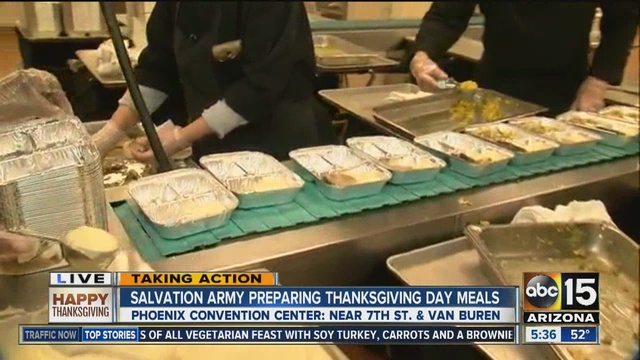 Volunteers chefs and organizers helped prepare thousands of meals at the Phoenix Convention Center for Thanksgiving.                      KNXV