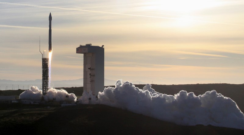 An Atlas 5 ULA rocket carrying a satellite for the Defense Meteorological Satellite Program is launched from Vandenberg Air Force Base in California