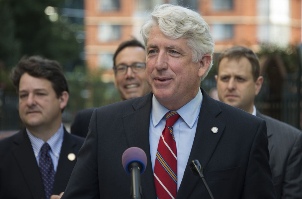 Virginia Attorney General Mark R. Herring speaks during a news conference in front of the Arlington County courthouse to announce that couples can begin to marry immediately in Arlington Virginia