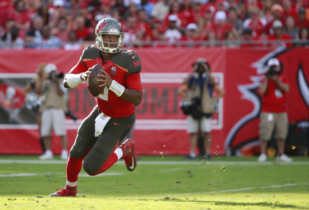 Dec 6 2015 Tampa FL USA Tampa Bay Buccaneers quarterback Jameis Winston runs out of the pocket against the Atlanta Falcons during the second half at Raymond James Stadium. Tampa Bay defeated Atlanta 23-19. Mandatory Credit Kim Klement-USA TODAY