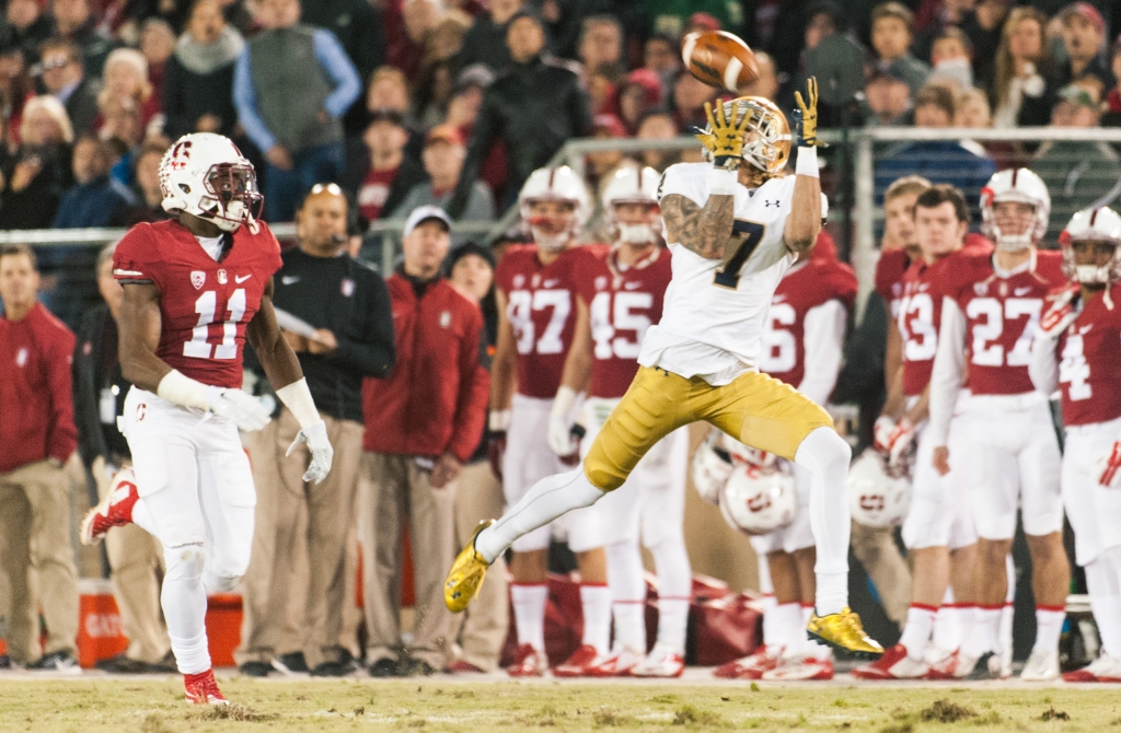 Irish junior receiver Will Fuller catches his 73-yard touchdown reception Saturday at Stanford
