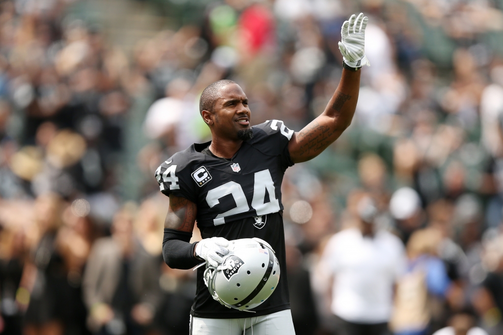 OAKLAND CA- SEPTEMBER 13 Charles Woodson #24 of the Oakland Raiders waves to the fans prior to playing the Cincinnati Bengals their NFL season opener game