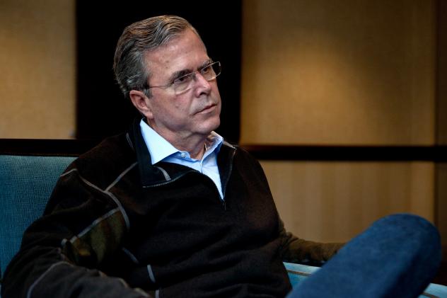 Republican presidential candidate Jeb Bush speaks with NPR's Steve Inskeep on Wednesday in Boston