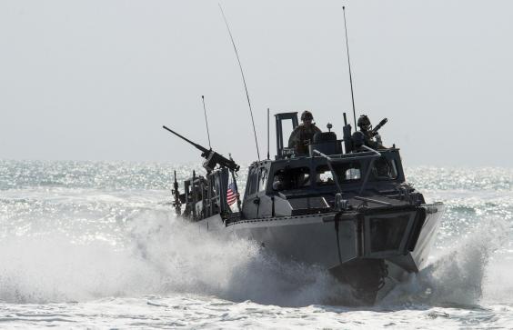 A US Navy Riverine Command Boat 805 in the Persian Gulf