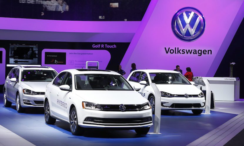 A Volkswagen Golf Hybrid is displayed at the North American International Auto Show in Detroit