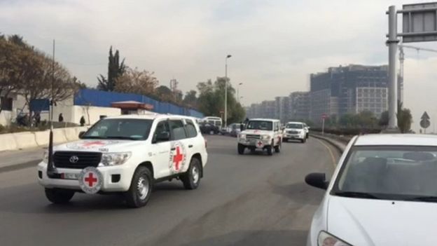 A convoy of UN and Red Cross vehicles left Damascus for Madaya on Monday