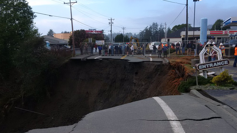 A landslide and sinkhole has prompted the closure of Highway 101 in Harbor Oregon