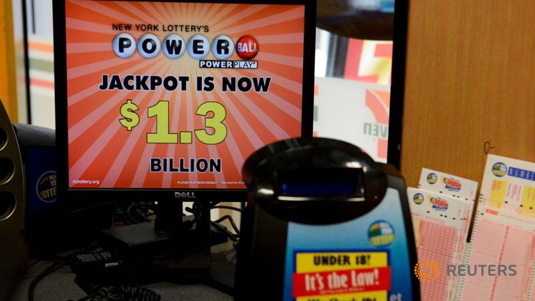 A machine for buying Powerball tickets is seen in a store in New York