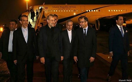 Ali Larijani in Baghdad with his Iraqi counterpart Salim al-Jibouri