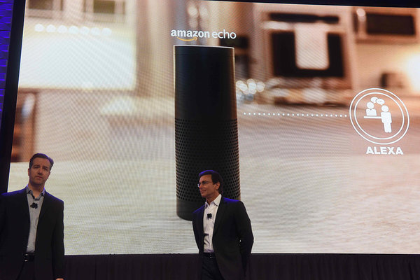 Ford CEO Mark Fields and Greg Hart Ford´s vice president for Amazon Echo and Alexa Voice Services speak at a press conference on CES Press Day