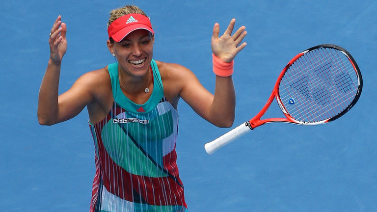 Angelique Kerber celebrates her victory over Victoria Azarenka