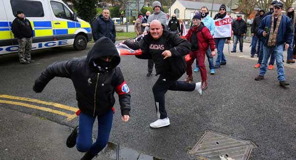 Anti-fascist and right wing protestors clash. Pic PA