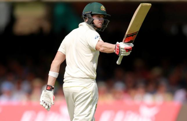 Australia's Steven Smith acknowledges the crowd as he scores his half century during Ashes Test Series against England at Lords