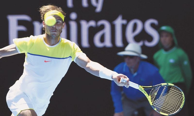 MELBOURNE Rafael Nadal of Spain plays a forehand return during his match against compatriot Fernando Verdasco at the Australian Open on Tuesday.—AFP