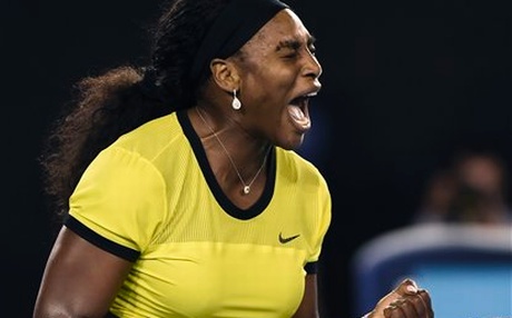 Serena Williams of the United States reacts in her semifinal match against Agnieszka Radwanska of Poland at the Australian Open tennis championships in Melbourne Australia. | AP