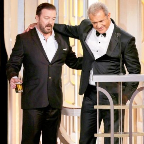 Awkward Rickey Gervais and Mel Gibson at Sunday's 73rd Golden Globes Awards