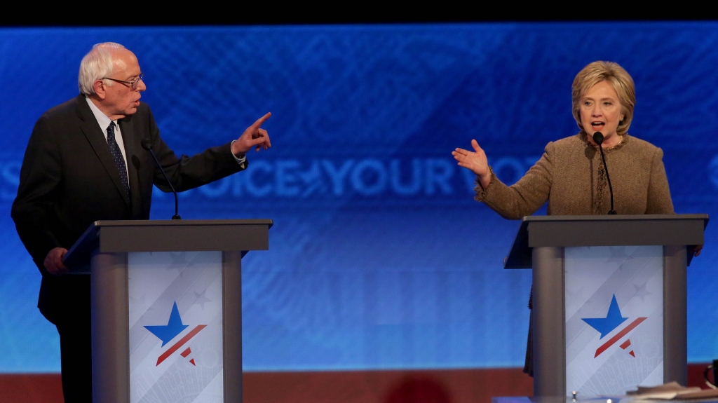 Democratic presidential candidates Bernie Sanders and Hillary Clinton debate at Saint Anselm College Dec. 19 2015 in Manchester N.H