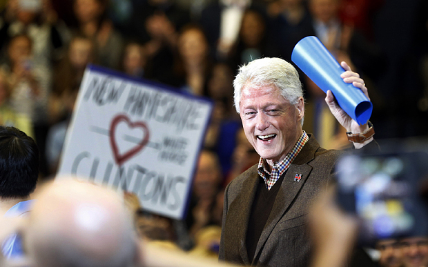 Bill Clinton makes his first public appearance of the presidential primary campaign in Nashua New Hampshire