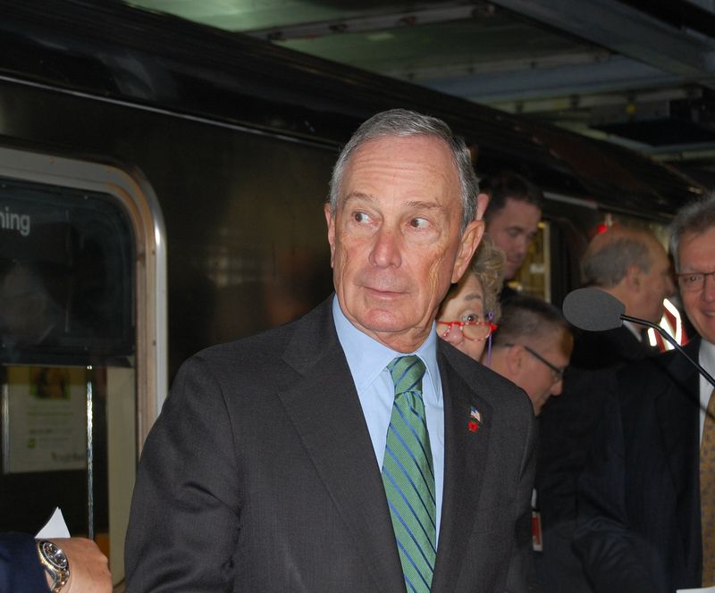 New York City Mayor Michael Bloomberg exiting the #7 train at the new Hudson Yards station