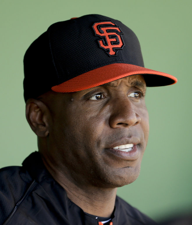 Giants former baseball player Barry Bonds in the dugout during a spring training baseball game in Scottsdale Ariz. Barry Bonds Roger Clemens and other tainted stars of the Steroids Era