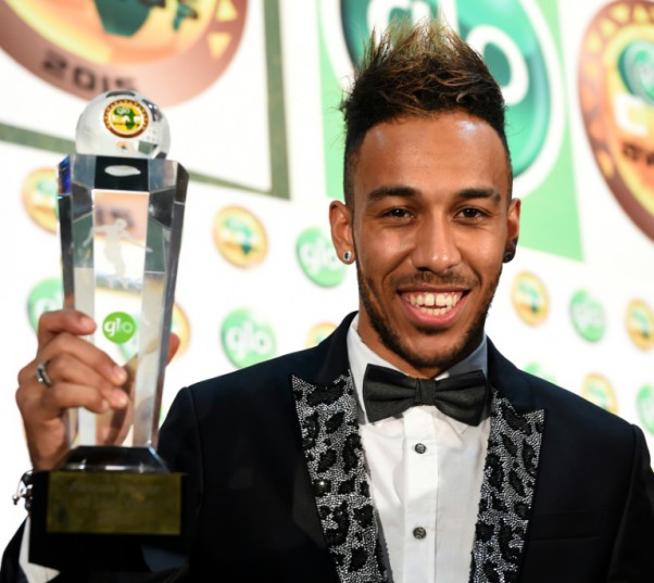 AFP  File  Pius Utomi Ekpei Gabonese striker Pierre Emerick Aubameyang poses with the African Footballer of the Year Award during 2015 Glo-CAF Awards in Abuja