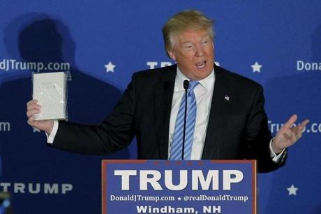 Donald Trump at a campaign rally in Windham N.H. earlier this month