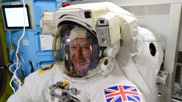 European Space Agency astronaut Tim Peake of Britain during the final fit check of his spacesuit before his International Space Station spacewalk