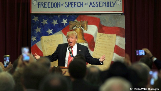 Republican presidential candidate Donald Trump speaks at the South Carolina Tea Party Convention Saturday Jan. 16 2016 at the Springmaid Beach Resort in Myrtle Beach S.C