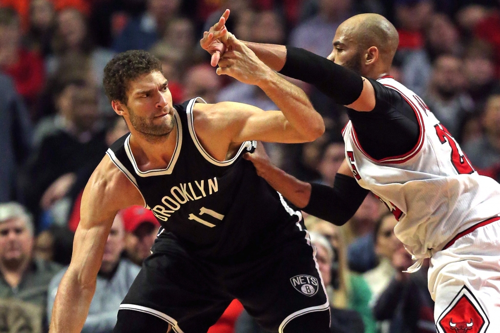 Brook Lopez battles Taj Gibson of the Bulls on Dec