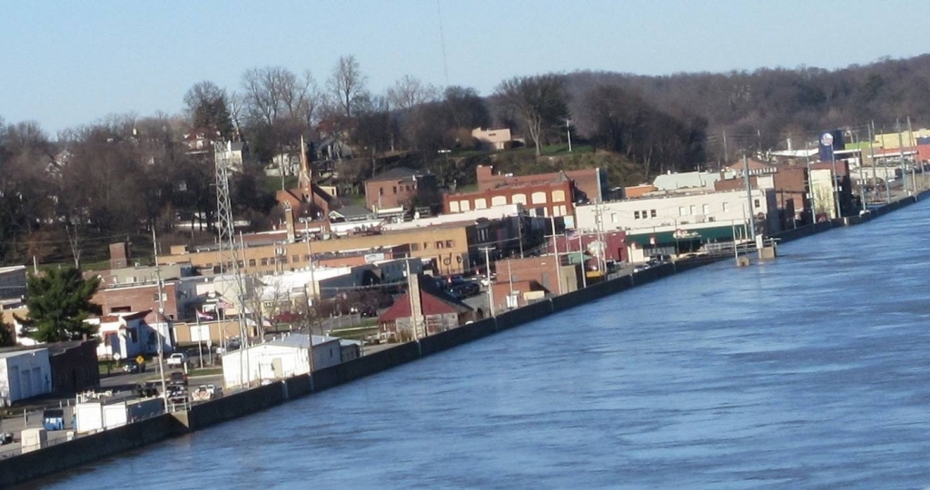 A view of the floodwall while crossing the Bill Emerson Bridge over the Mississippi River in Cape Girardeau Mo. on New Year's Day