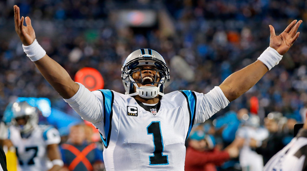 Cam Newton #1 of the Carolina Panthers celebrates Ted Ginn Jr. #19 touchdown in the first quarter against the Arizona Cardinals during the NFC Championship Game