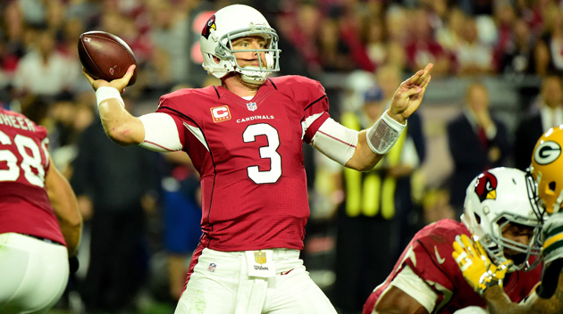 Quarterback Carson Palmer #3 of the Arizona Cardinals throws a pass during the second half of the NFC Divisional Playoff Game against the Green Bay Packers