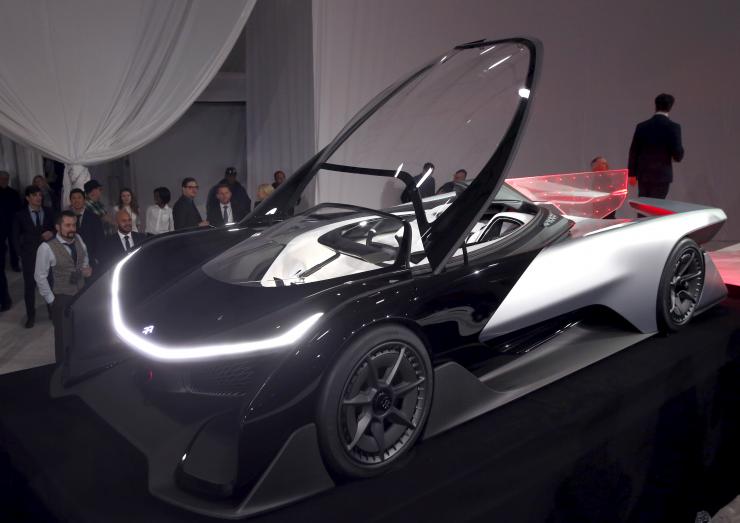 The Faraday Future FFZERO1 electric concept car is shown after an unveiling at a news conference in Las Vegas Nevada