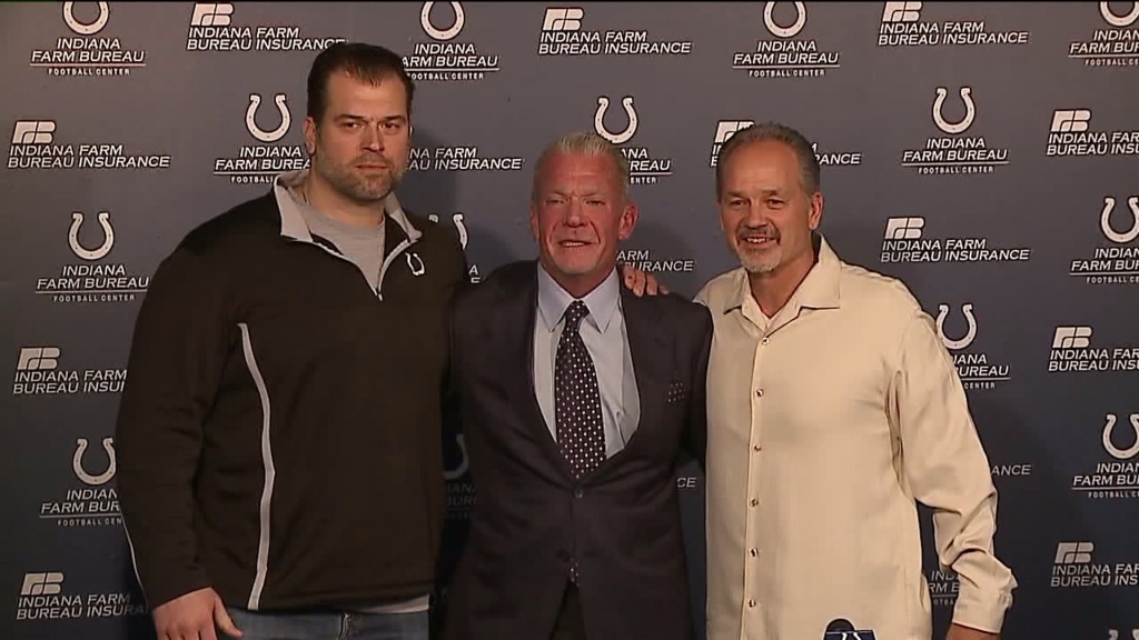 From left to right Ryan Grigson Jim Irsay and Chuck Pagano