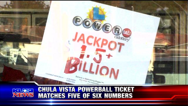 Chula Vista Powerball ticket matches five of six numbers