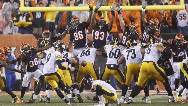 Pittsburgh Steelers’ Chris Boswell kicks a 35-yard game inning field goal during the second half of an NFL wild-card playoff game against the Cincinnati Bengals in Cincinnati. Pittsburgh won 18-16