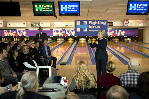 Democratic presidential candidate Hillary Clinton speaks at a campaign event at Adel Family Fun Center Wednesday Jan. 27 2016 in Adel Iowa