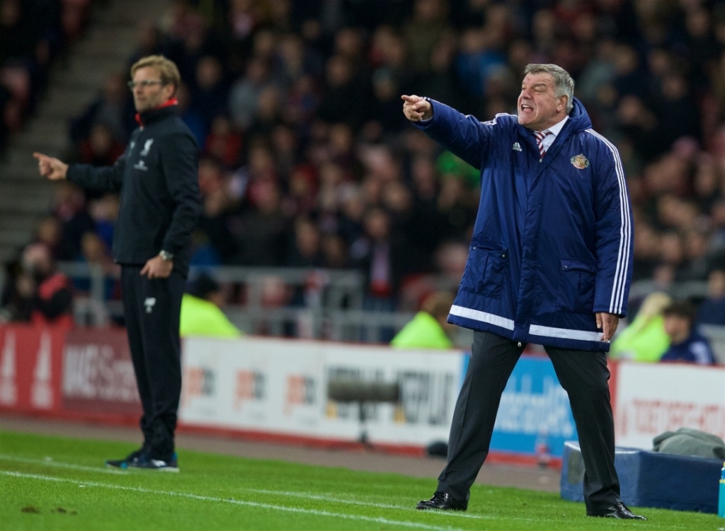 Sunderland's manager Sam Allardyce during the Premier League match against Liverpool at the Stadium of Light