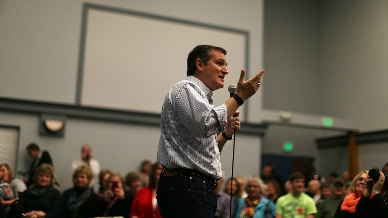 Republican presidential candidate Sen. Ted Cruz speaks during a campaign event at the Heartland Acres Agribition Center