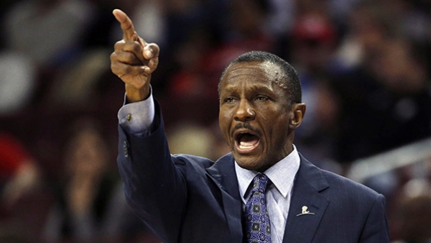 Toronto Raptors head coach Dwane Casey yells to his team during the first half against the Philadelphia 76ers on Jan. 9 in Philadelphia