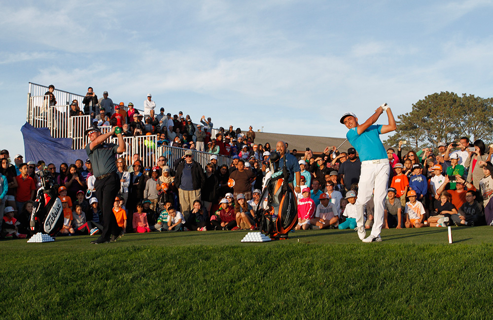 Golfers tee off at the 2015 Farmers Insurance Open. Courtesy of the tournament