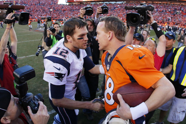 Denver Broncos quarterback Peyton Manning New England Patriots quarterback Tom Brady