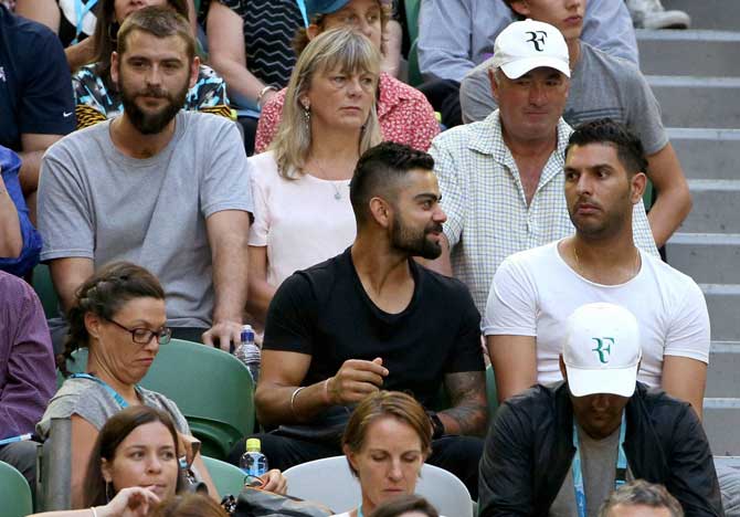 Virat Kohli and Yuvraj Singh at the Rod Laver Arena on Thursday